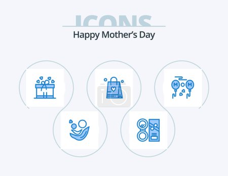 Illustration for Happy Mothers Day Blue Icon Pack 5 Icon Design. mom. love. make. bag. mom - Royalty Free Image