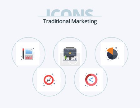 Téléchargez les illustrations : Traditional Marketing Flat Icon Pack 5 Icon Design. billboard. advertisement. lead. ads. report - en licence libre de droit