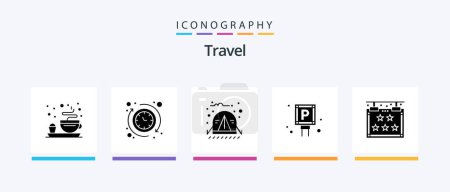 Téléchargez les illustrations : Travel Glyph 5 Icon Pack Including sign. five. camping. sign. lot. Creative Icons Design - en licence libre de droit