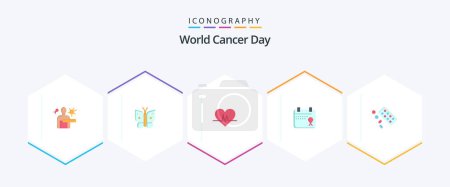 Téléchargez les illustrations : World Cancer Day 25 Flat icon pack including pulse. heart. freedom. ecg. cancer - en licence libre de droit