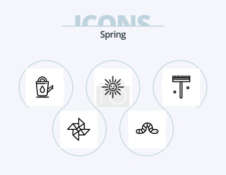 Ilustración de Spring Line Icon Pack 5 Icon Design. ecology. lotus flower. grass. lotus. blooming - Imagen libre de derechos
