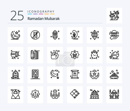 Ilustración de Paquete de iconos Ramadán 25 Line incluyendo caridad. mezquita. cuchara. festival. ramadán - Imagen libre de derechos