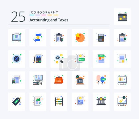 Illustration for Taxes 25 Flat Color icon pack including graph. chart. finance. payable. charge - Royalty Free Image