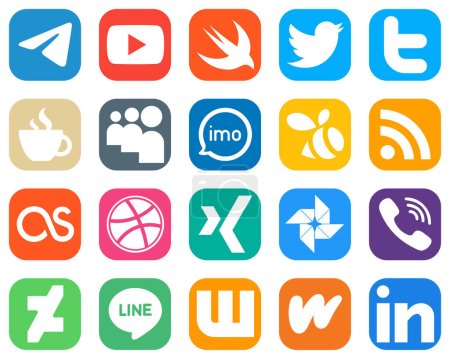 Illustration for 20 Unique Social Media Icons such as rss. caffeine. video and imo icons. Gradient Icons Pack - Royalty Free Image