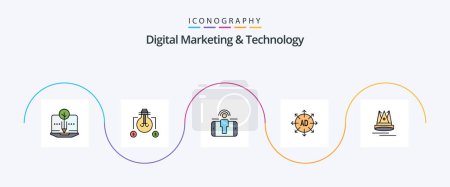 Ilustración de Digital Marketing And Technology Line Filled Flat 5 Icon Pack Including content. ad. engagement. advertising submission. advertising - Imagen libre de derechos