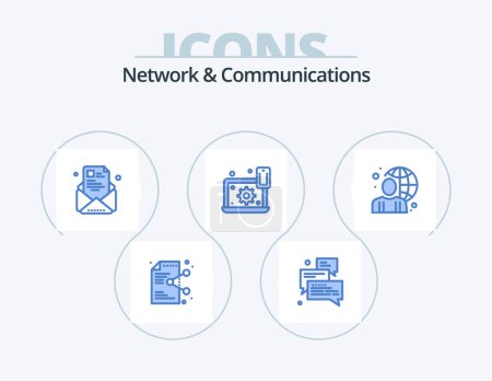 Téléchargez les illustrations : Network And Communications Blue Icon Pack 5 Icon Design. preference. configure. support. resume. e-newsletter - en licence libre de droit