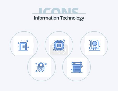 Ilustración de Tecnología de la información Blue Icon Pack 5 Icon Design. dispositivo. chip. Calor. código pin. móvil - Imagen libre de derechos