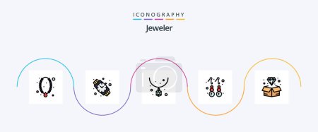 Téléchargez les illustrations : Jewellery Line Filled Flat 5 Icon Pack Including diamond. jewelry. accessories. gold. earring - en licence libre de droit