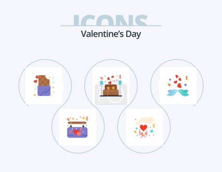 Téléchargez les illustrations : Valentines Day Flat Icon Pack 5 Icon Design. couple. night. lifestyle. lover. couple - en licence libre de droit