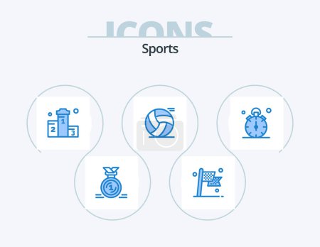 Illustration for Sports Blue Icon Pack 5 Icon Design. sport. ball. race. race. win - Royalty Free Image