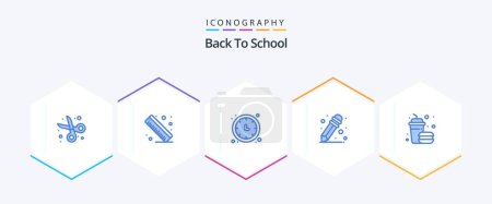 Illustration for Back To School 25 Blue icon pack including fast. burger. clock. school supplies. wall clock - Royalty Free Image
