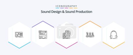 Ilustración de Sound Design And Sound Production 25 Line icon pack including lamp. amplifier. sound. studio. monitor - Imagen libre de derechos