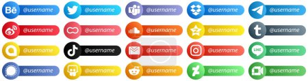 Ilustración de 20 Follow me Social Network Platform Icons with Place for Username such as sound. women and mothers icons. Versatile and premium - Imagen libre de derechos