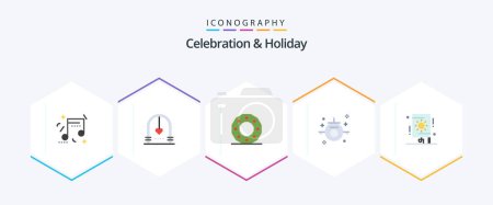 Illustration for Celebration and Holiday 25 Flat icon pack including travel. holiday. wedding. each. holiday - Royalty Free Image