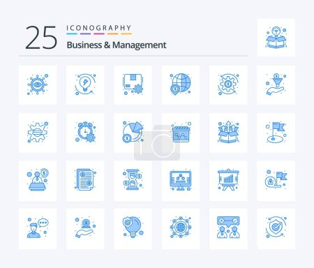 Ilustración de Negocios y Gestión 25 Blue Color paquete de iconos incluyendo moneda. Dinero. caja. global. dólar - Imagen libre de derechos