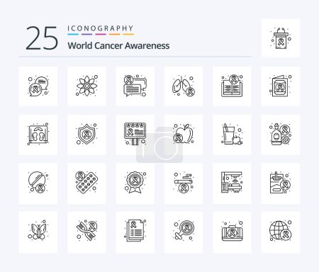Illustration for World Cancer Awareness 25 Line icon pack including book. symptom. chat. lungs cancer. illness - Royalty Free Image