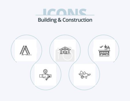 Téléchargez les illustrations : Building And Construction Line Icon Pack 5 Icon Design. construction. gloves. construction. gage. construction - en licence libre de droit