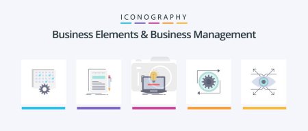 Business Elements And Business Managment Flat 5 Icon Pack inklusive Management. Geschäft. Papier. Lösung. Idee. Kreatives Ikonendesign