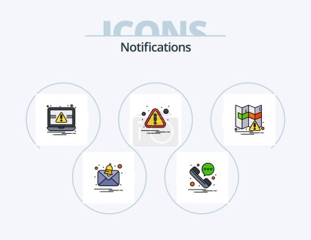 Ilustración de Línea de notificaciones Lleno Icon Pack 5 Icon Design. Móvil. número. carpeta. notificación. amor - Imagen libre de derechos