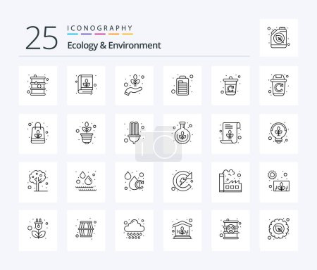 Illustration for Ecology And Environment 25 Line icon pack including recycle. optimization. environment. engine. battery - Royalty Free Image