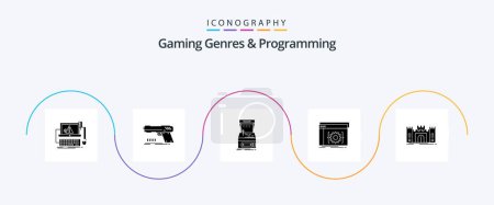 Téléchargez les illustrations : Gaming Genres And Programming Glyph 5 Icon Pack Including coding. api. shooter. play. game - en licence libre de droit