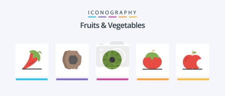 Téléchargez les illustrations : Fruits et légumes Plat Pack de 5 icônes Y compris sain. la nourriture. fruits. en bonne santé. fruits. Icônes créatives Design - en licence libre de droit