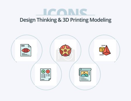 Ilustración de Diseño Pensamiento y D Línea de modelado de impresión Llenado Icon Pack 5 Icon Design. color. educación. pentáculo. Imagen. marco - Imagen libre de derechos