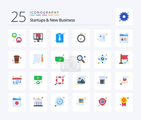 Téléchargez les illustrations : Startups And New Business 25 Flat Color icon pack including workflow. planning. business. productivity. clock - en licence libre de droit