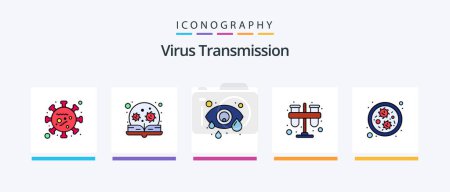 Ilustración de La línea de transmisión de virus llenó el paquete de 5 iconos, incluida la emergencia. ciencia. Lavado de manos. Laboratorio. bio. Diseño de iconos creativos - Imagen libre de derechos