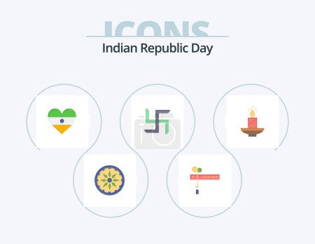 Illustration for Indian Republic Day Flat Icon Pack 5 Icon Design. diwali. candle. flg. religion. indian - Royalty Free Image