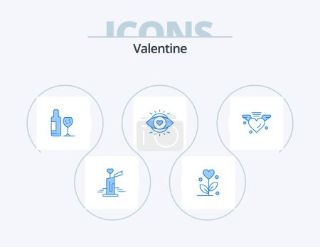 Illustration for Valentine Blue Icon Pack 5 Icon Design. love. light. drink. education. eye - Royalty Free Image