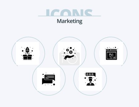 Téléchargez les illustrations : Marketing Glyph Icon Pack 5 Icône Design. plugin. navigateur. Commence. pièces. revenus - en licence libre de droit