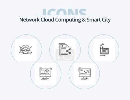 Ilustración de Network Cloud Computing And Smart City Line Icon Pack 5 Icon Design. smart. metro. sync. message. discussion - Imagen libre de derechos