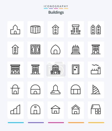 Illustration for Creative Buildings 25 OutLine icon pack  Such As home. frame. office blocks. buildings. shops - Royalty Free Image