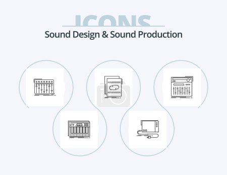 Téléchargez les illustrations : Conception sonore et ligne de production sonore Icon Pack 5 Icon Design. rétro. record. moniteur. studio. mélangeur - en licence libre de droit