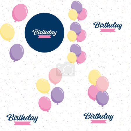 Illustration for Happy Birthday design with a pastel color scheme and a hand-drawn cake illustration - Royalty Free Image