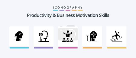 Téléchargez les illustrations : Productivity And Business Motivation Skills Glyph 5 Icon Pack Including knowledge. ability. solutions. boosting. mentorship. Creative Icons Design - en licence libre de droit
