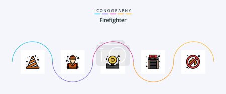 Illustration for Firefighter Line Filled Flat 5 Icon Pack Including no. house. fireman. home. fire - Royalty Free Image