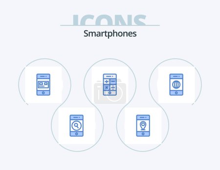Téléchargez les illustrations : Smartphones Blue Icon Pack 5 Icon Design. connection. phone. bank. math. store - en licence libre de droit