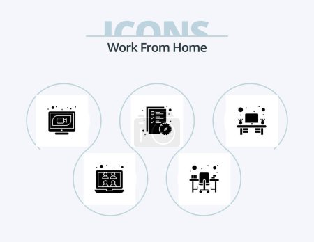 Téléchargez les illustrations : Work From Home Glyph Icon Pack 5 Icône Design. le temps. dossier. poste de travail. liste de contrôle. en ligne - en licence libre de droit