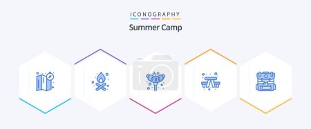 Illustration for Summer Camp 25 Blue icon pack including . camping. sausage. bag. outdoor - Royalty Free Image