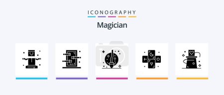 Illustration for Magician Glyph 5 Icon Pack Including hat. zodiac. broom. tarot. astrology. Creative Icons Design - Royalty Free Image