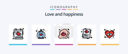 Téléchargez les illustrations : Love Line Rempli Pack de 5 icônes y compris coeur. romantisme. amour. aimant. coeur. Icônes créatives Design - en licence libre de droit