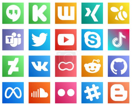 Illustration for 20 Social Media Icons for Your Designs such as china. douyin. twitter. tiktok and skype icons. Modern and minimalist - Royalty Free Image