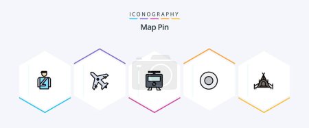 Illustration for Map Pin 25 FilledLine icon pack including . nature. railway. camping. hotel - Royalty Free Image