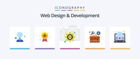 Ilustración de Diseño Web y Desarrollo Flat 5 Icon Pack Incluyendo invención. codificación. css. bombilla. caja de herramientas. Diseño de iconos creativos - Imagen libre de derechos