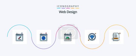 Téléchargez les illustrations : Web Design Line Filled Flat Pack de 5 icônes y compris html. luxe. web. cher. disposition - en licence libre de droit