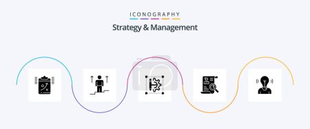 Téléchargez les illustrations : Strategy And Management Glyph 5 Icon Pack Including job. portfolio. man. resume. cog wheeld printer - en licence libre de droit