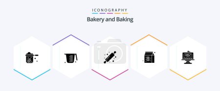 Téléchargez les illustrations : Baking 25 Glyph icon pack including birthday. package. measuring. pack. bread rolling pin - en licence libre de droit