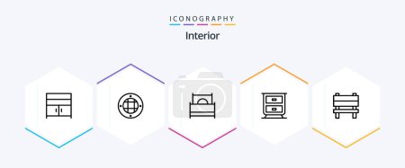Illustration for Interior 25 Line icon pack including furniture. bench. bed. interior. interior - Royalty Free Image